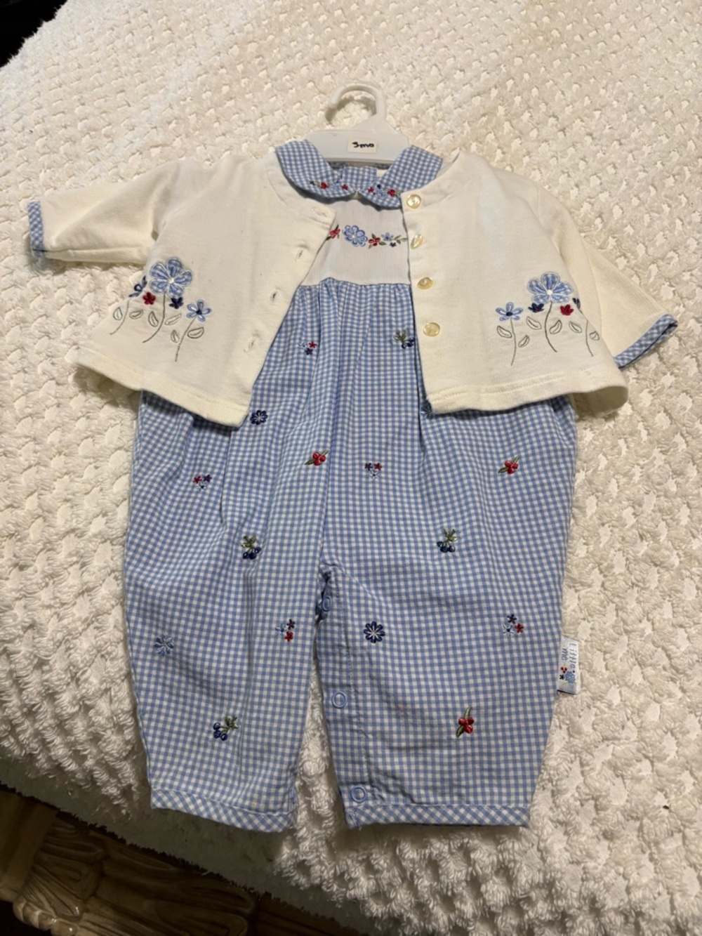 Little Me Blue and White Gingham Floral Baby Set